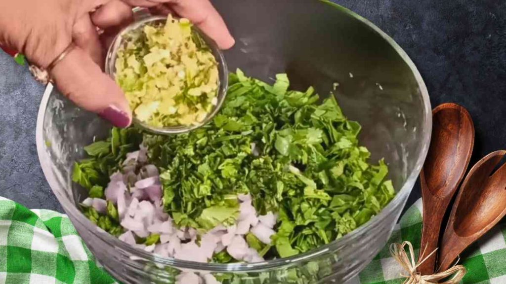 Step 2 - Add onion and coriander and ginger, garlic and crushed chilli