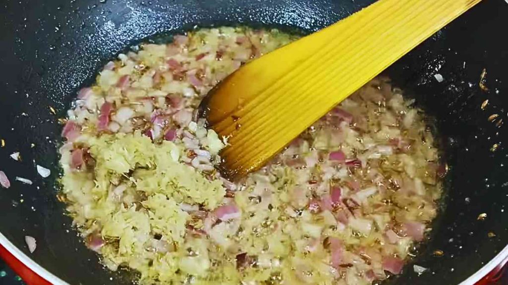 Step 6 - Add ginger and garlic and fry